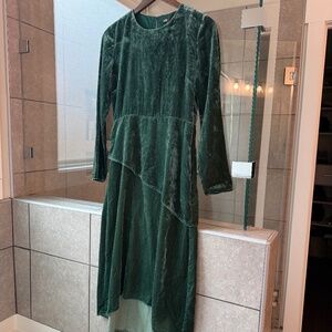 US Medium (EU Size 2) - MAJE Green Velvet Formal Midi Dress - NEW with Tags